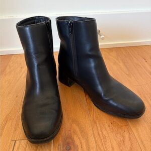 Black Leather Ankle Booties with Side Zip